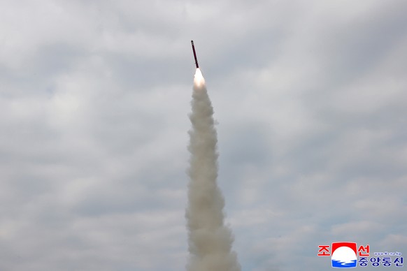 This photo provided by North Korean government shows what it says a test of a sea-to-surface cruise missile at an undisclosed place in North Korea, Tuesday, Oct. 28, 2025. Independent journalists were ...