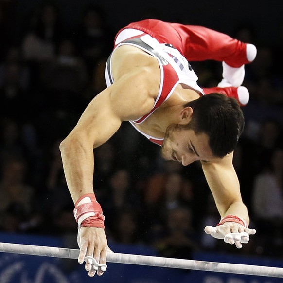 epa05923535 Pablo Braegger of Switzerland performs on the high bar during 2017 Artistic Gymnastics European Championships, at the Polivalenta Sports Hall in Cluj-Napoca, Romania, 23 April 2017. EPA/RO ...