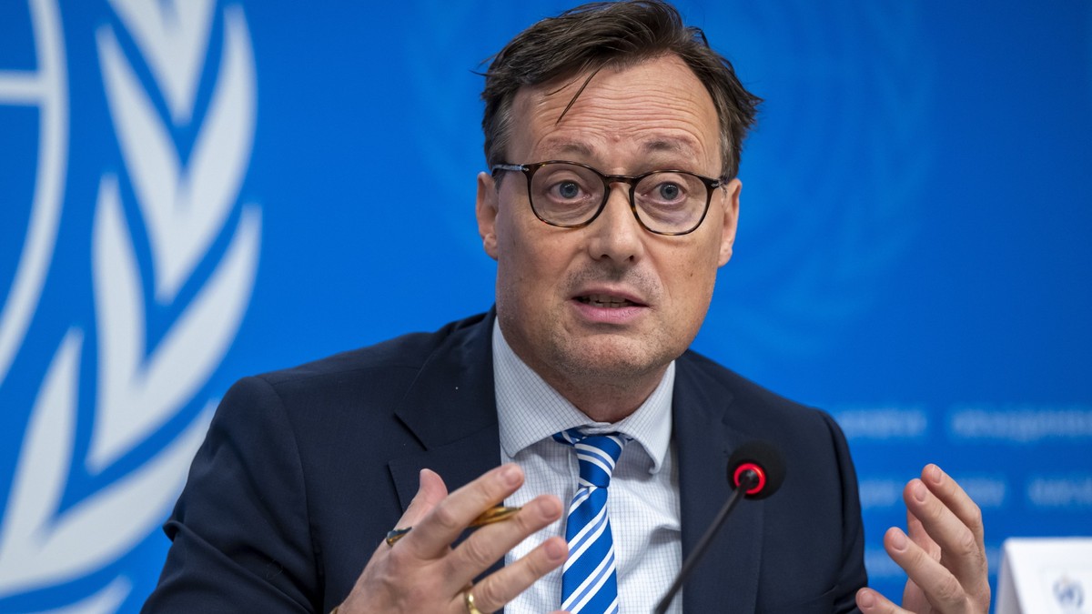 Stefan Uhlenbrook, Director of Water and Cryosphere, WMO, speaks during a press conference about the State of world?s glaciers, at the European headquarters of the United Nations, in Geneva, Switzerla ...