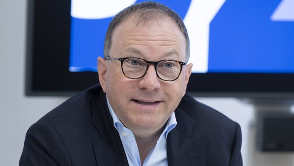 Martin Hirzel, Praesident Swissmem, spricht an einer Medienkonferenz ueber die Auswirkungen der US-Zoelle, am Dienstag, 26. August 2025, in Bern..(KEYSTONE/Peter Schneider