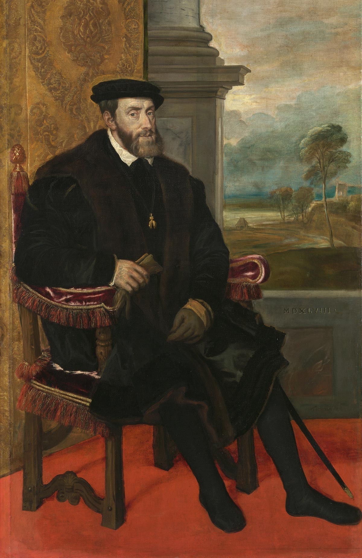 Kaiser Karl V., Gemälde (Entwurf) von Tizian und seinem Werkstattgehilfen Lambert Sustris, 1548.
https://www.sammlung.pinakothek.de/en/artwork/RQ4XP7p410/tizian-tiziano-vecellio/kaiser-karl-v
