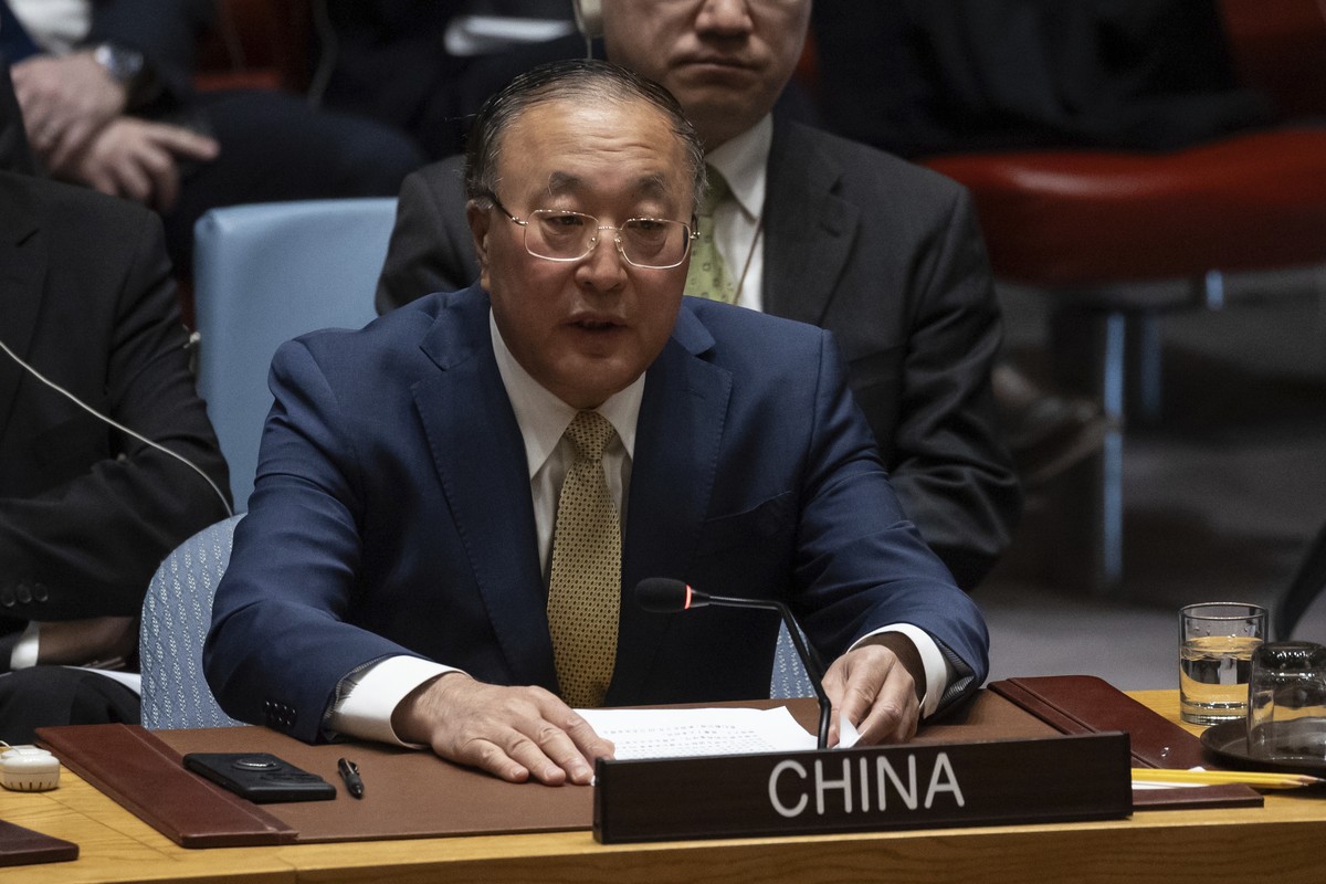 Zhang Jun, Ambassador and Permanent Representative of China to the United Nations, speaks during a Security Council meeting at United Nations headquarters, Friday, March. 22, 2024. (AP Photo/Yuki Iwam ...