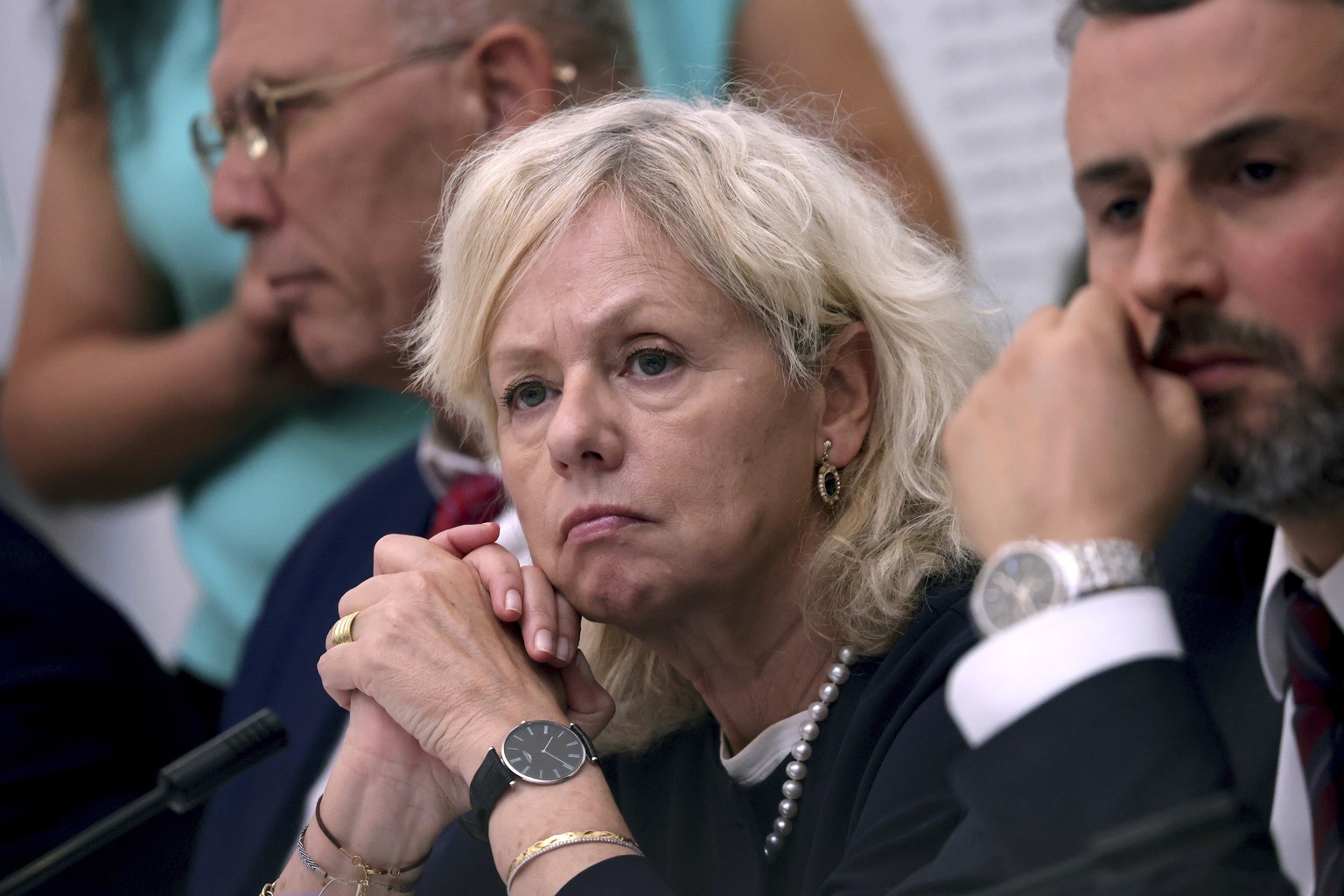 Israel&#039;s Attorney General Gali Baharav-Miara listens on as she attends a cabinet meeting at the Bible Lands Museum in Jerusalem on Wednesday, June 5, 2024. (Gil Cohen-Magen/Pool Photo via AP)
Gal ...