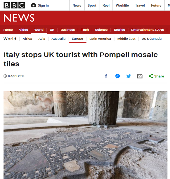 «Italien stoppt britische Touristin mit Mosaik-Fliesen aus Pompeji.»