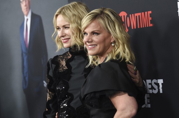 Actress Naomi Watts, left, and television journalist Gretchen Carlson pose together at the premiere of the ShowTime limited series &quot;The Loudest Voice,&quot; at the Paris Theatre, Monday, June 24, ...