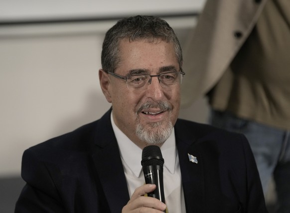 Presidential candidate Bernardo Arevalo speaks during a press conference after preliminary results showed him the victor in a presidential run-off election in Guatemala City, Sunday, Aug. 20, 2023. (A ...