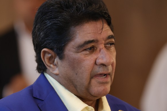 epa11995949 Ednaldo Rodrigues, President of the Confederation of Brazilian Football, attends a press conference at the CBF headquarters in Rio de Janeiro, Brazil, 28 March 2025. The Confederation of B ...