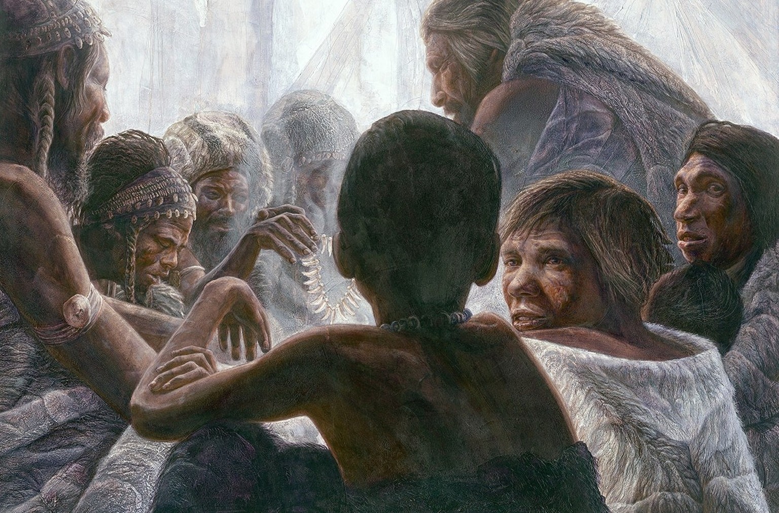 Künstlerische Darstellung von modernen Menschen und Neandertalern gemeinsam in einer Höhle.
https://www.pinterest.ch/pin/792563234399307086/