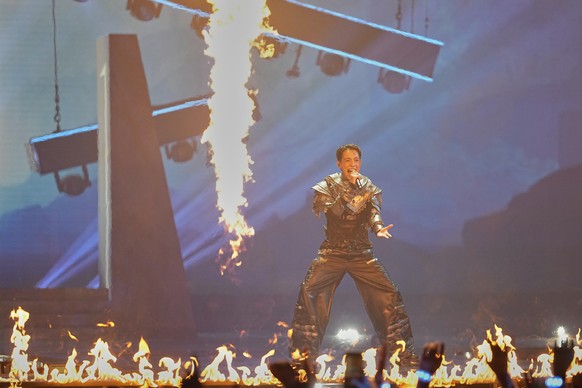 Kyle Alessandro from Norway performs the song &quot;Lighter&quot; during the first semi-final of the 69th Eurovision Song Contest, in Basel, Switzerland, Tuesday, May 13, 2025. (AP Photo/Martin Meissn ...