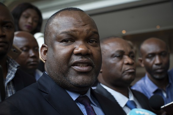 epa07253075 President of the DR Congo&#039;s electoral commission the Commission Electorale Nationale Independante (CENI) Corneille Nangaa speaks to the media after meeting with the three Presidential ...