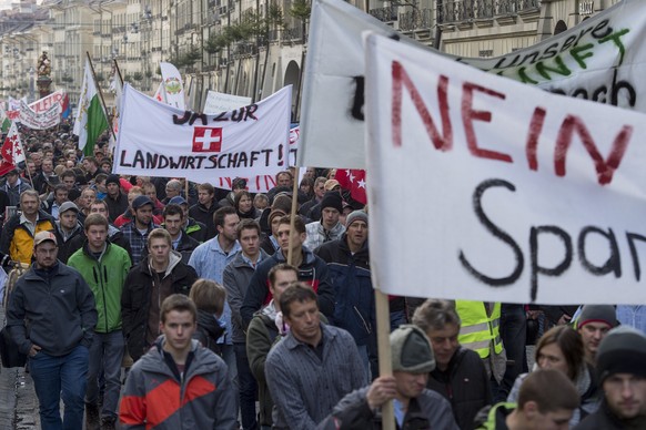 Starke Lobby:&nbsp;Bauern demonstrieren auf dem Bundesplatz am 27. November 2015&nbsp;gegen geplante Sparmassnahmen.
