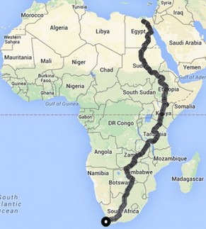 Beaumonts Route durch Afrika.