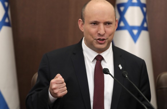 Israeli Prime Minister Naftali Bennett attends a cabinet meeting at the Prime Minister&#039;s office in Jerusalem, Sunday, June 19, 2022. (Abir Sultan/Pool Photo via AP)
Naftali Bennett