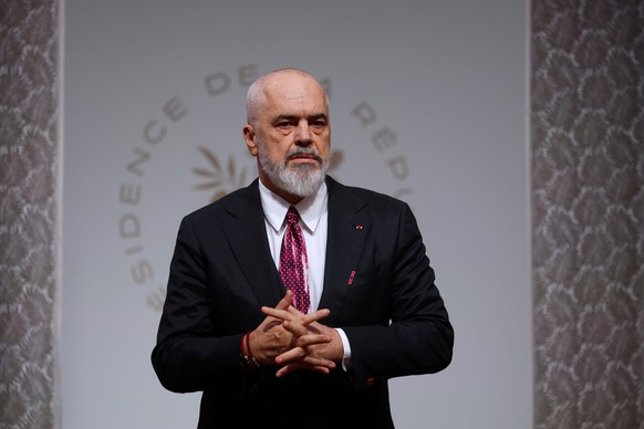 Albanian Prime Minister Edi Rama arrives for a meeting of the Coalition of the Willing at the Elysee Palace in Paris, France, Tuesday, Jan.6, 2026. (Yoan Valat, Pool photo via AP)
France Russia Ukrain ...