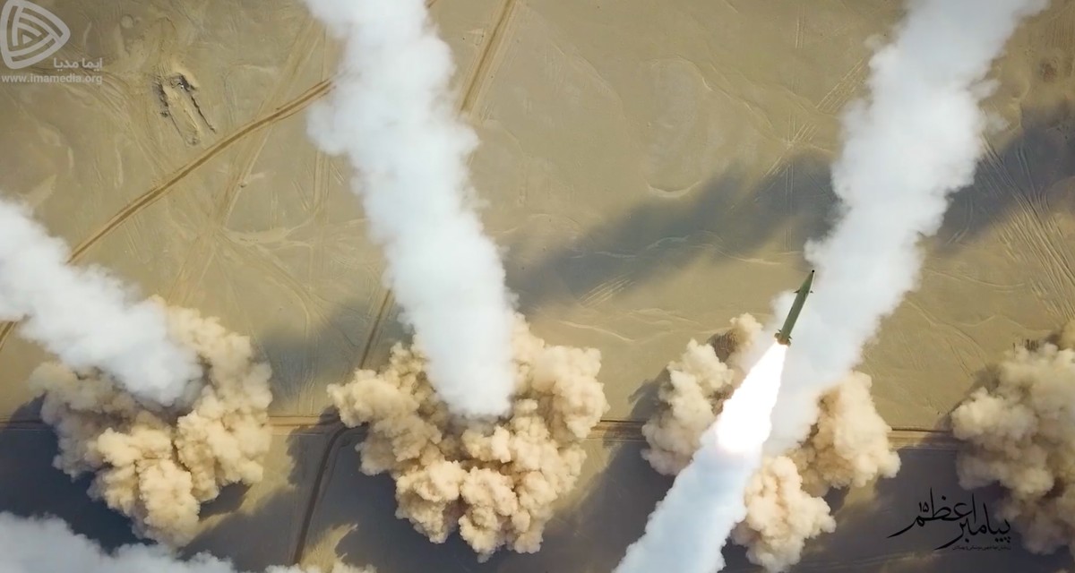 In this photo released Friday, Jan. 15, 2021, by the Imamedia missiles are launched during a drill. Iran's paramilitary Revolutionary Guard forces on Friday held a military exercise involving bal ...