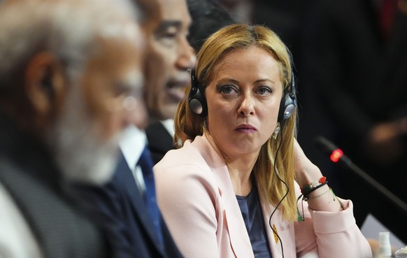 Italian Prime Minister Giorgia Meloni takes part the first working session of the G20 leaders summit in Nusa Dua, Bali, Indonesia, Tuesday, Nov. 15, 2022. (Sean Kilpatrick/The Canadian Press via AP)
G ...