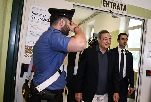epa10205811 Italian Prime Minister, Mario Draghi, during voting operations in the Italian general election at a polling station in Rome, Italy, 25 September 2022. Italy holds its general snap election ...