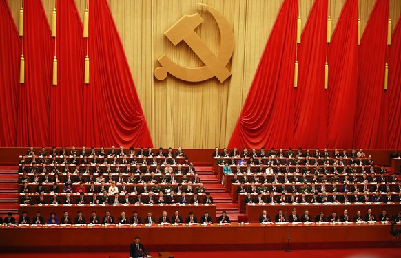 epa06272543 Chinese President Xi Jinping delivers his speech during the opening ceremony of the 19th National Congress of the Communist Party of China (CPC) at the Great Hall of the People (GHOP) in B ...