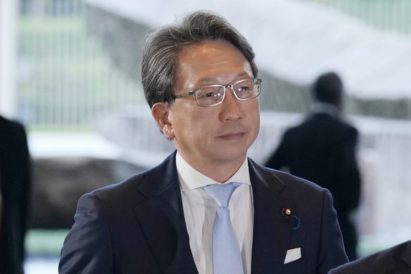 Masaaki Taira, newly appointed minister for Digital Transformation, arrives at the prime minister&#039;s official residence Tuesday, Oct. 1, 2024, in Tokyo. (AP Photo/Hiro Komae)