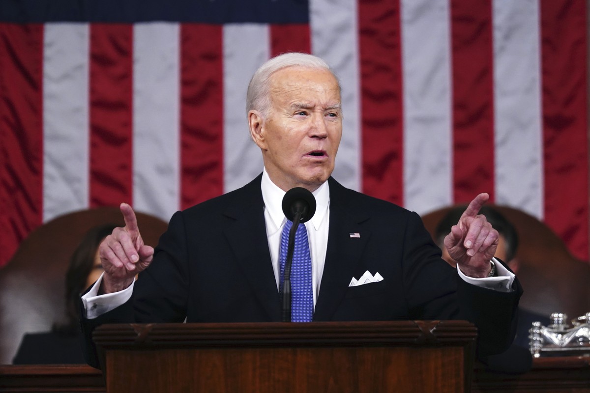 FILE - President Joe Biden delivers the State of the Union address to a joint session of Congress at the Capitol, on March 7, 2024, in Washington. A top European Union official is Cyprus on Friday, Ma ...