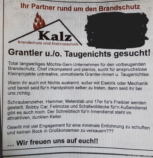 Lustiges Job-Inserat