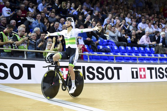 Jubel Team Australien : Annette Edmondson - Ashlee Ankudinoff - Amy Cure - Melissa Hoskins (aus) - Damen Verfolgung CYCLISME : Bahnrad WM - Paris - 19/02/2015 JBAutissierx PUBLICATIONxNOTxINxFRAxITAxB ...