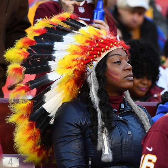 Jan 1, 2017; Landover, MD, USA; Washington Redskin fan in the stands against the New York Giants during the first half at FedEx Field. Mandatory Credit: Brad Mills-USA TODAY Sports