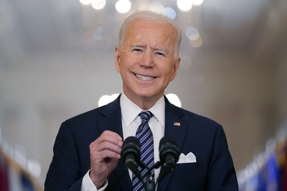 President Joe Biden speaks about the COVID-19 pandemic during a prime-time address from the East Room of the White House, Thursday, March 11, 2021, in Washington. (AP Photo/Andrew Harnik)
Joe Biden