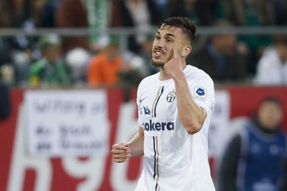 Mirlind Kryeziu (FCZ) reagiert waehrend dem Meisterschaftsspiel der Super League zwischen dem FC St. Gallen und dem FC Zuerich am Samstag, 25. Mai 2024, im Stadion Kybunpark in St. Gallen. (KEYSTONE/C ...