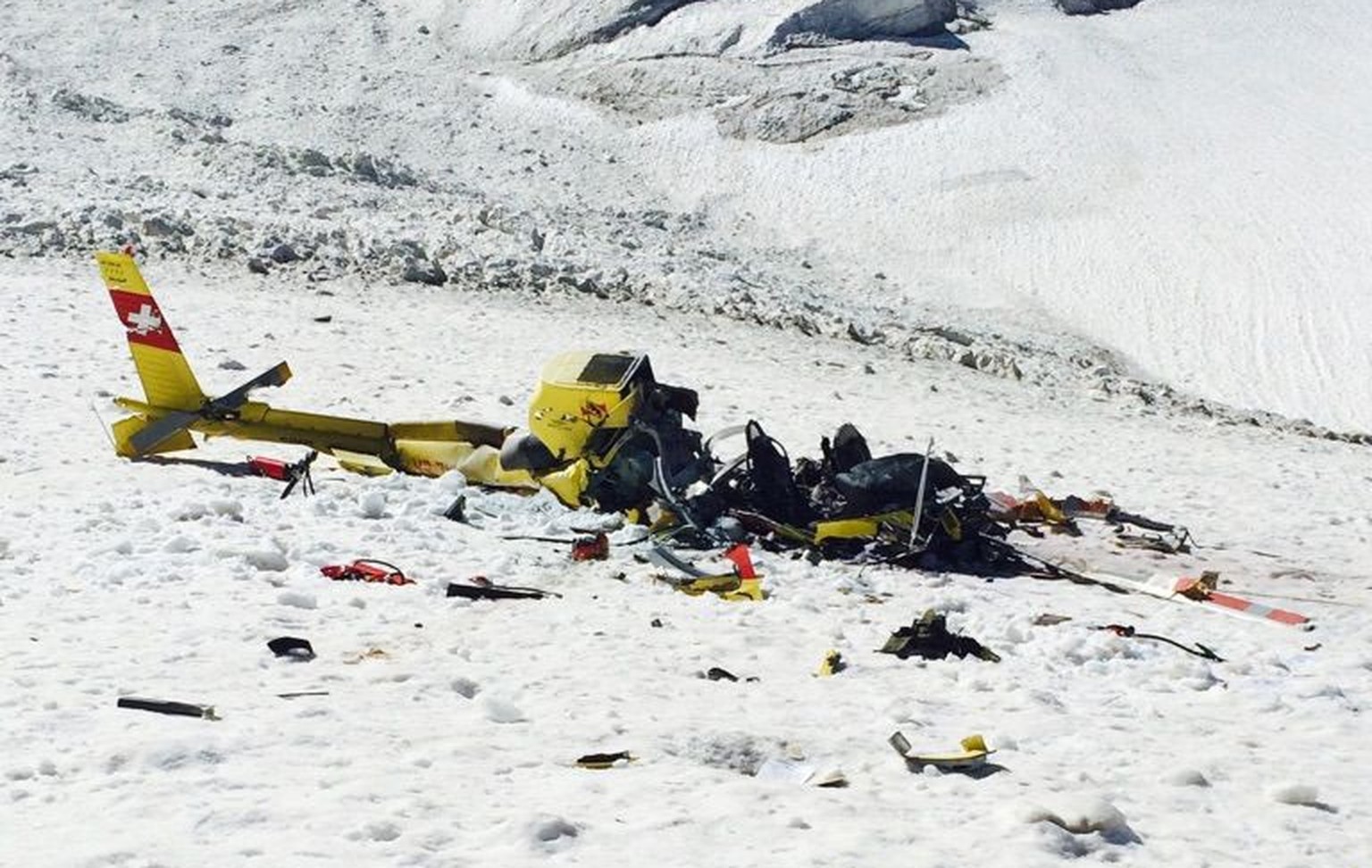 Das Wrack des abgestürzten Helis.