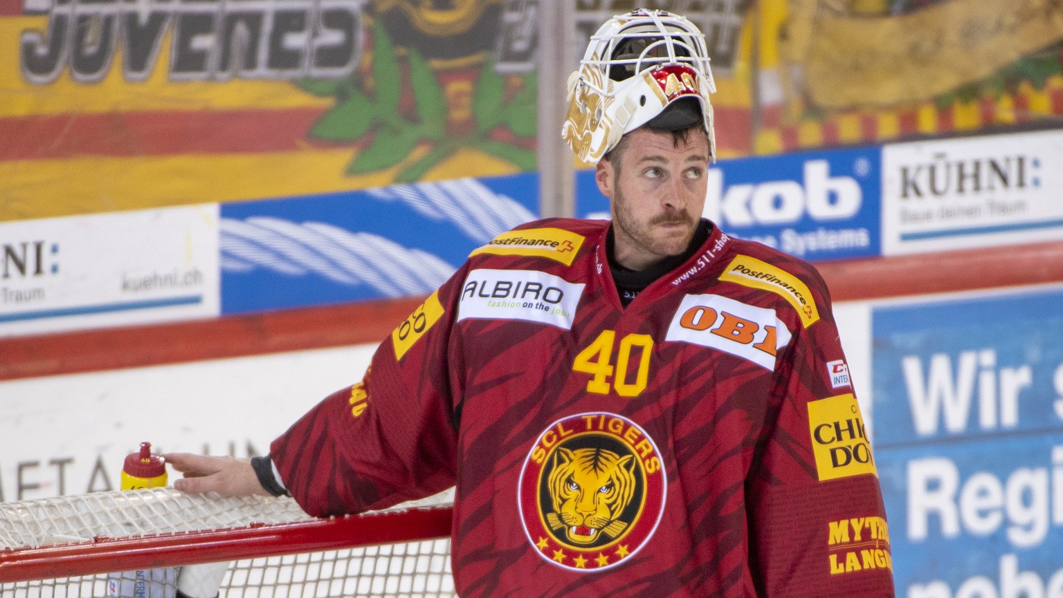 Tigers Goalie, Damiano Ciaccio, waehrend dem Meisterschaftsspiel der National League, zwischen den SCL Tigers und dem HC Genf-Servette, am Freitag 13. September 2019 im Ilfisstadion in Langnau. (KEYST ...