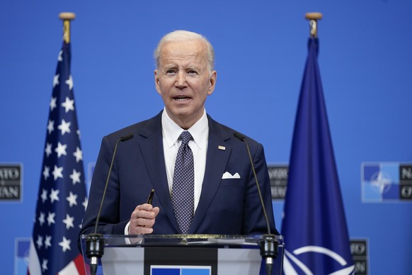 President Joe Biden speaks about the Russian invasion of Ukraine during a news conference after a NATO summit and Group of Seven meeting at NATO headquarters, Thursday, March 24, 2022, in Brussels. (A ...