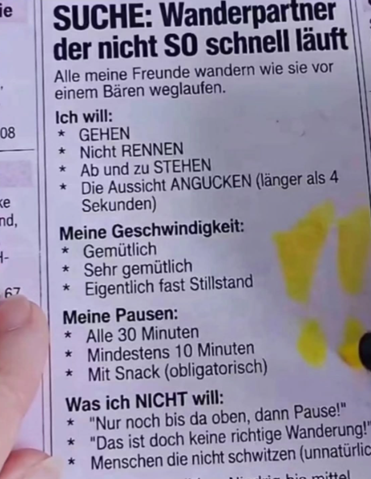 Fail oder Win: Lustiges Inserat zum Wandern
