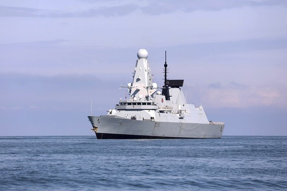 FILE - In this Saturday, June 26, 2021 file photo, released by the Georgian Interior Ministry, British destroyer HMS Defender arrives at the port of Batumi, Georgia. Sensitive defense documents contai ...