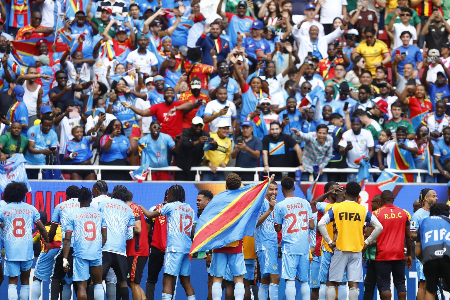 RD Congo v Jamaica - 2026 FIFA World Cup, WM, Weltmeisterschaft, Fussball Qualifying ZAPOPAN, MEXICO - MARCH 31: Players of RD Congo celebrate after qualified to World Cup 2026 by beating Jamaica 1-0  ...