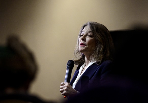 Democratic presidential hopeful Marianne Williamson speaks to people in an empty storefront on Main Street in Keene, NH, during a town hall event on Sunday, December 12.  August 17, 2023. (Kristopher Radder/The Bra...