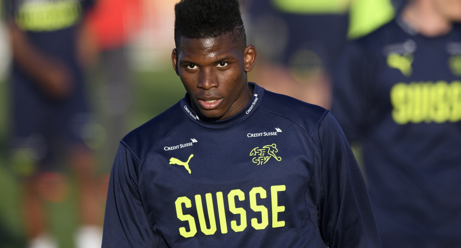 Swiss national team soccer player Breel Embolo during a training session at the AEK FC Training Center, in Athens, Greece, Tuesday, March 20, 2018. Switzerland will play Greece in Athens on March 23 f ...