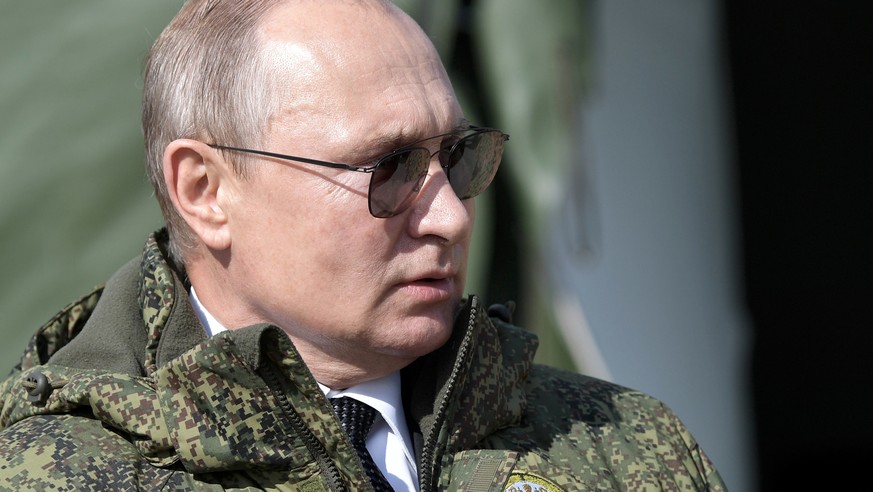 FILE - Russian President Vladimir Putin arrives to watch the military exercises Center-2019 at Donguz shooting range near Orenburg, Russia, on Sept. 20, 2019. Putin&#039;s threats to use &quot;all the ...