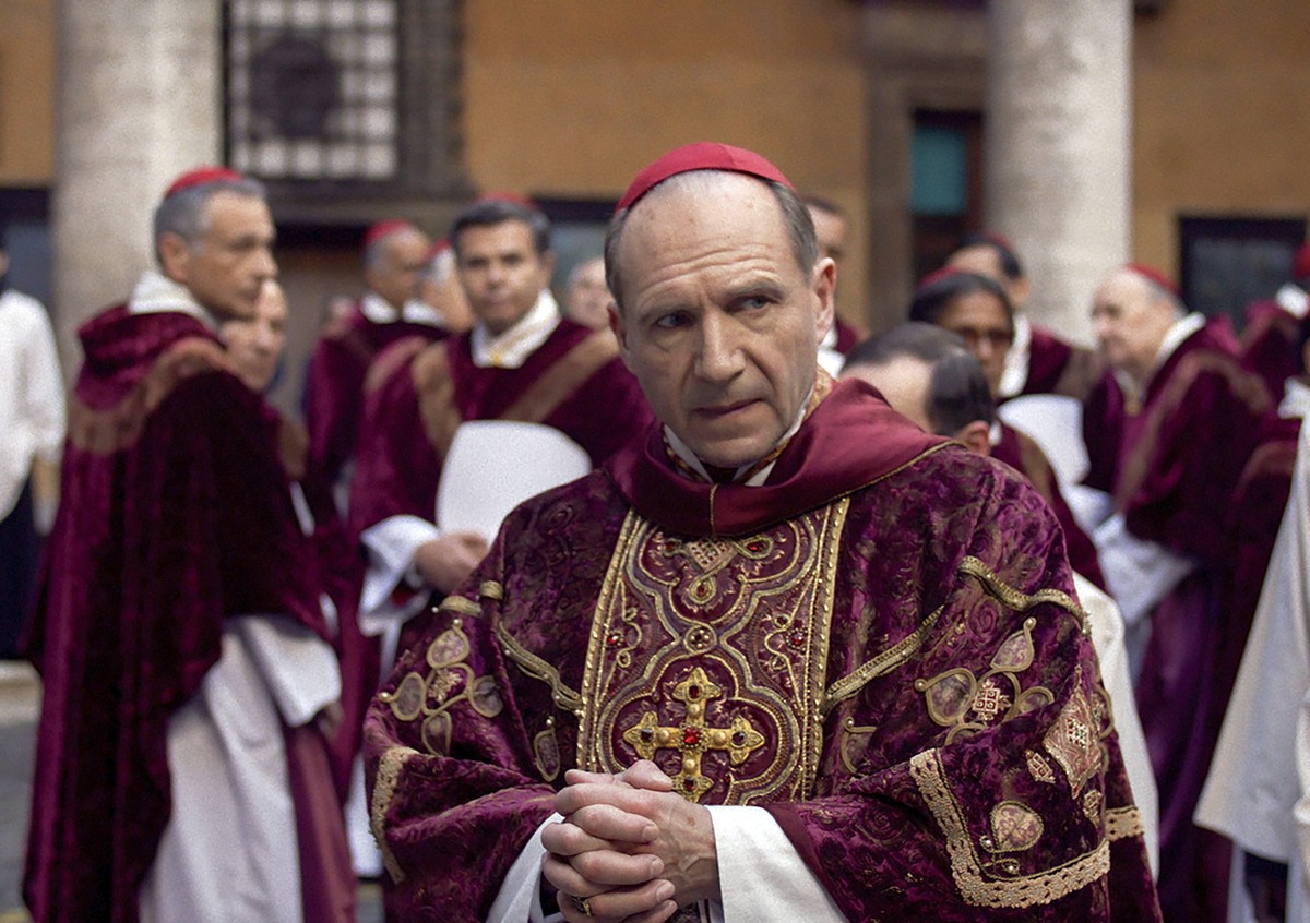 This image released by Focus Features shows Ralph Fiennes as Cardinal Lawrence in a scene from "Conclave." (Focus Features via AP)