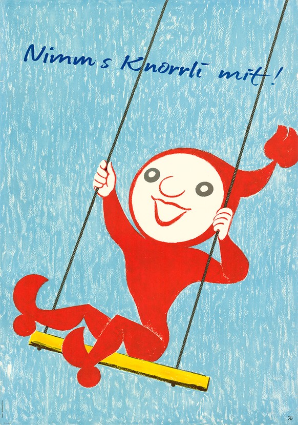 Plakat mit dem Slogan «Nimm s&#039;Knorrli mit». Farblithographie. Zürich, 1955.