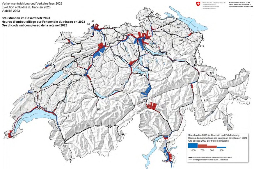 Zürich, Luzern, Gotthard, Lugano-Chiasso, Basel und Härkingen-Luterbach – das sind die Schweizer Stau-Hotspots.