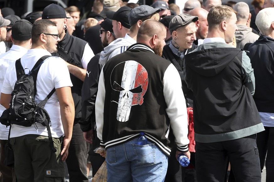 Far-right extremists gather to commemorate the death of Adolf Hitler&#039;s deputy, Rudolf Hess, in Berlin&#039;s western district of Spandau, Saturday, Aug. 19, 2017. Police are allowing the march, b ...