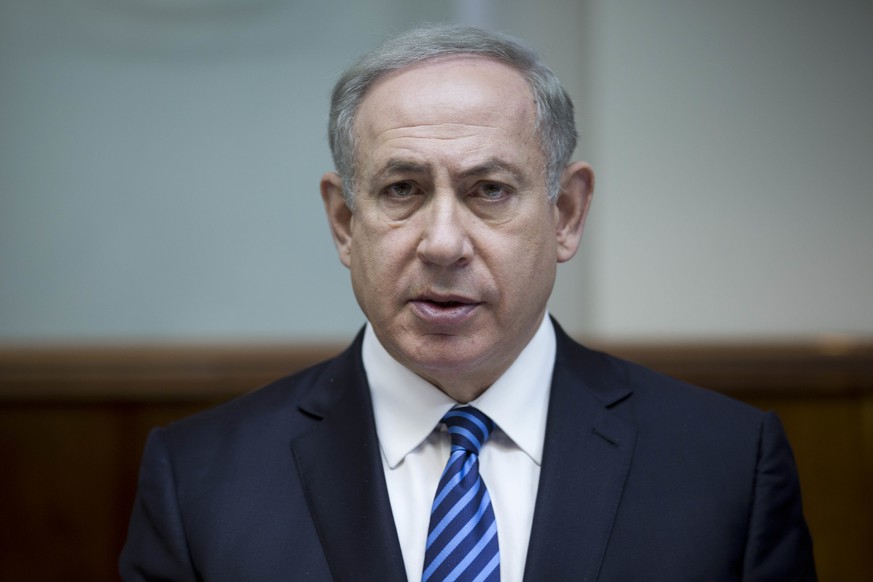 FILE - In this Dec. 11, 2016, file photo, Israeli Prime Minister Benjamin Netanyahu attends the weekly cabinet meeting at his office in Jerusalem. Netanyahu lashed out at President Barack Obama on Sat ...