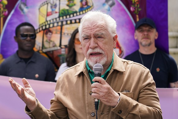 Actor Brian Cox participates in a rally by the UK actors union Equity, in support of the SAG-AFTRA strike on Friday, July 21, 2023, in London. The actors strike comes more than two months after screen ...