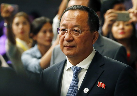 North Korean Foreign Minister Ri Yong Ho arrives for the closing ceremony of the 50th ASEAN Foreign Ministers Meeting (AMM) and its 50th Grand Celebration Tuesday Aug. 8, 2017 at the Philippine Intern ...