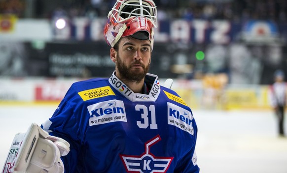 EHC Kloten Torhueter Kevin Poulin waehrend dem Eishockey-Meisterschaftsspiel der National League A zwischen dem EHC Kloten und den SCL Tigers am Montag, 5. Maerz 2018, in Kloten. (KEYSTONE/Patrick B.  ...