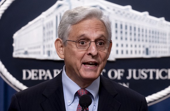 epa10102997 US Attorney General Merrick Garland participates in a news conference at the Justice Department in Washington, DC, USA, 02 August 2022. The news conference was held to announce litigation  ...
