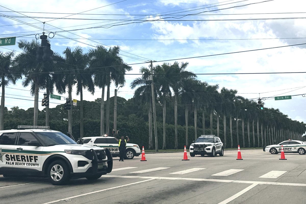 Sheriff vehicles are pictured near Trump International Golf Club, Sunday. Sept. 15, 2024, in West Palm Beach, Fla., after gunshots were reported in the vicinity of Republican presidential candidate fo ...