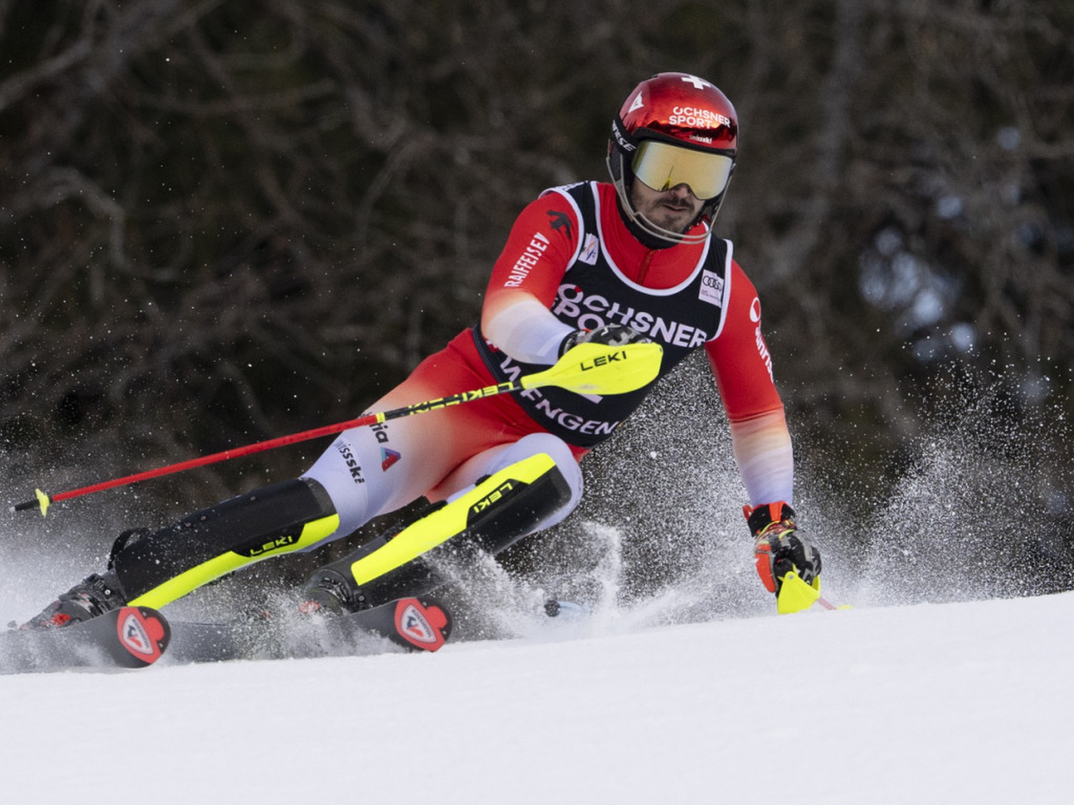 Loïc Meillard a réalisé une bonne première manche à Wengen.