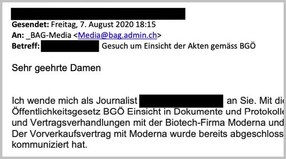 BGÖ Gesuch eines Journalisten ans BAG zu Coronakrise.